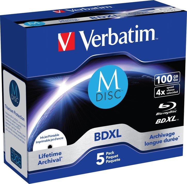BD-R XL Verbatim 100Gb 4x Printable M-Disc (5 Pack Jewel Case) (43834 ...