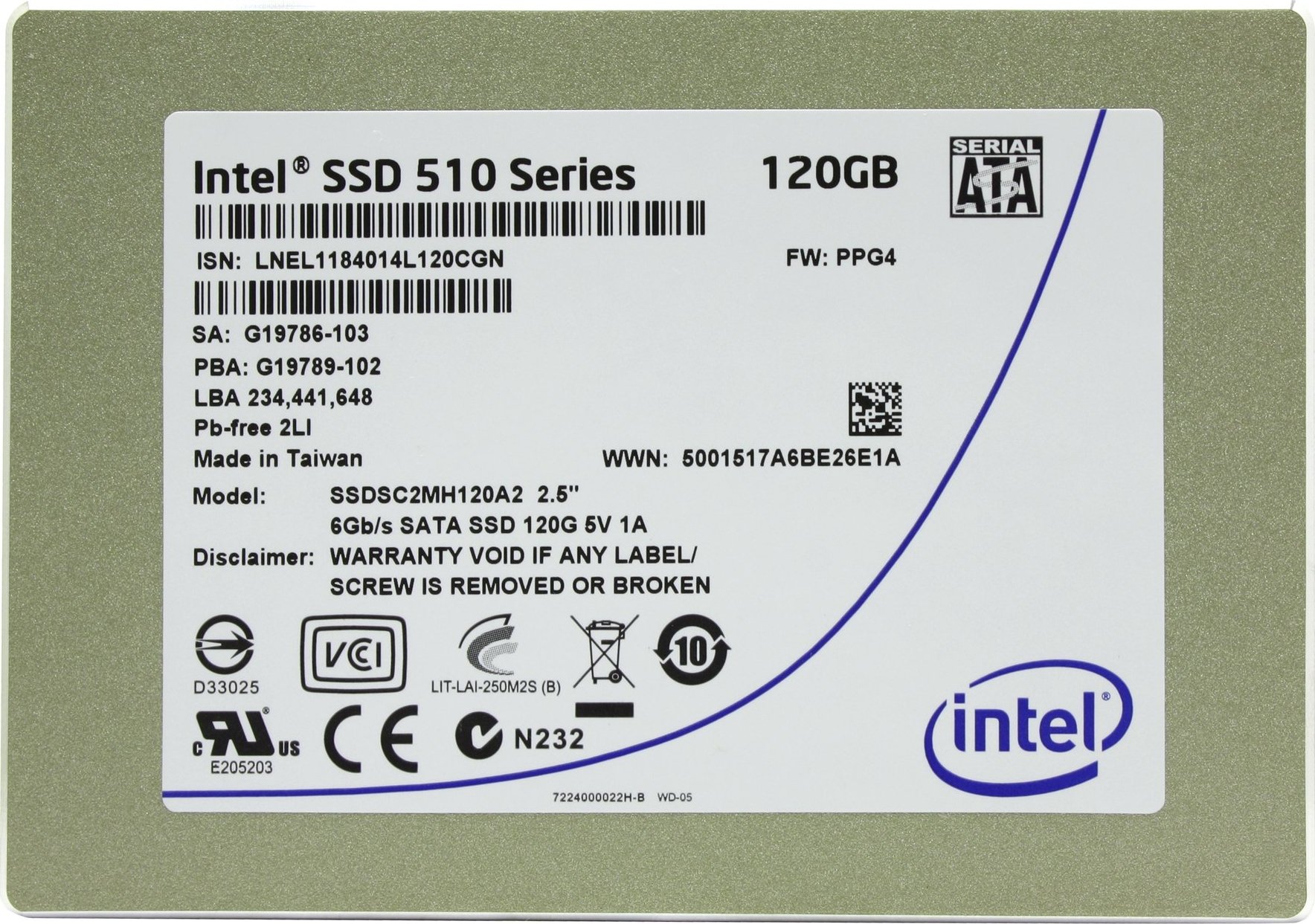SSD-накопитель SATA 120GB Intel 510 (SSDSC2MH120A2) купить