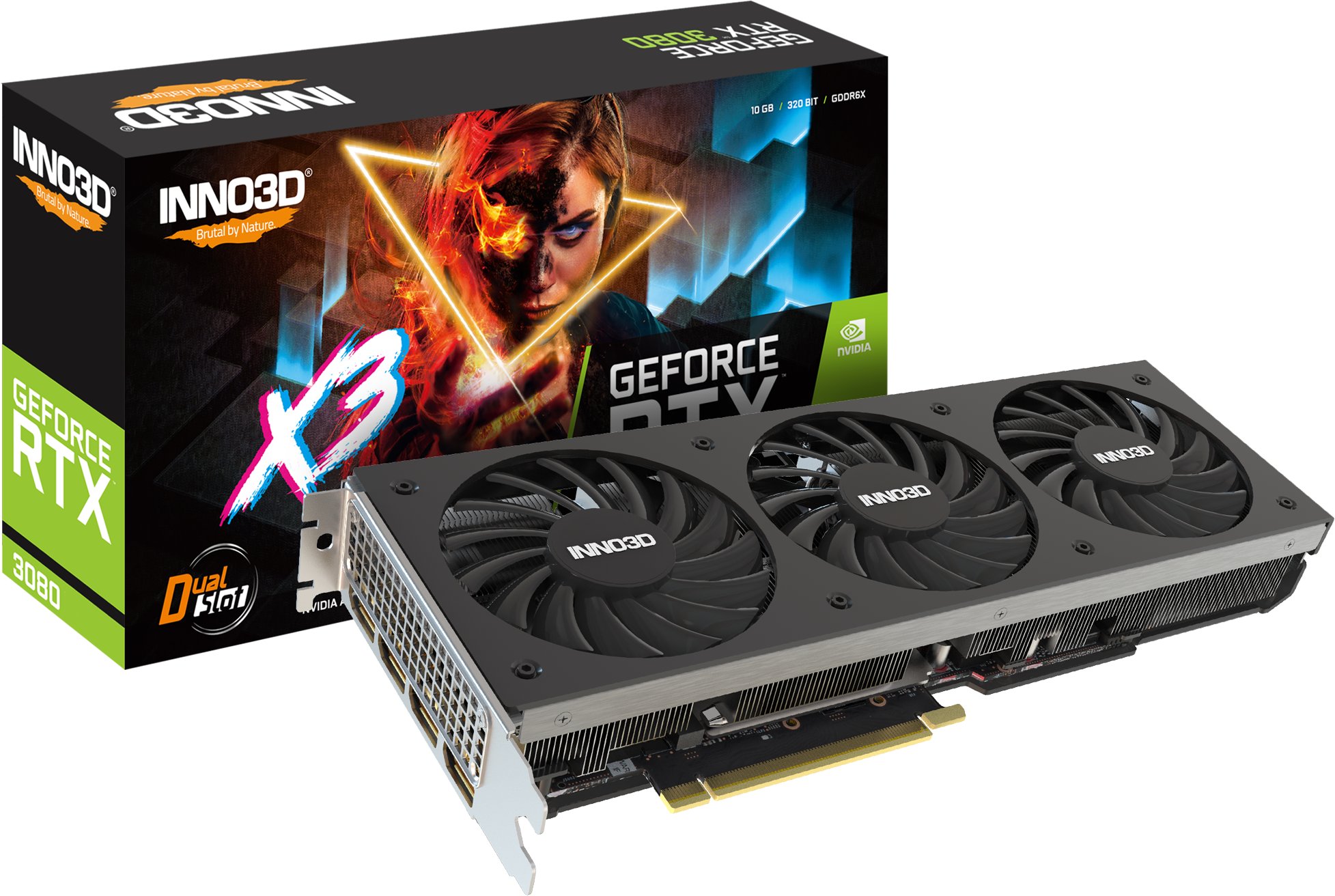 INNO3D RTX3080 ジャンク Видеокарта Inno3D PCI-E GeForce RTX 3080 LHR 10GB DDR6X X3 (N30803