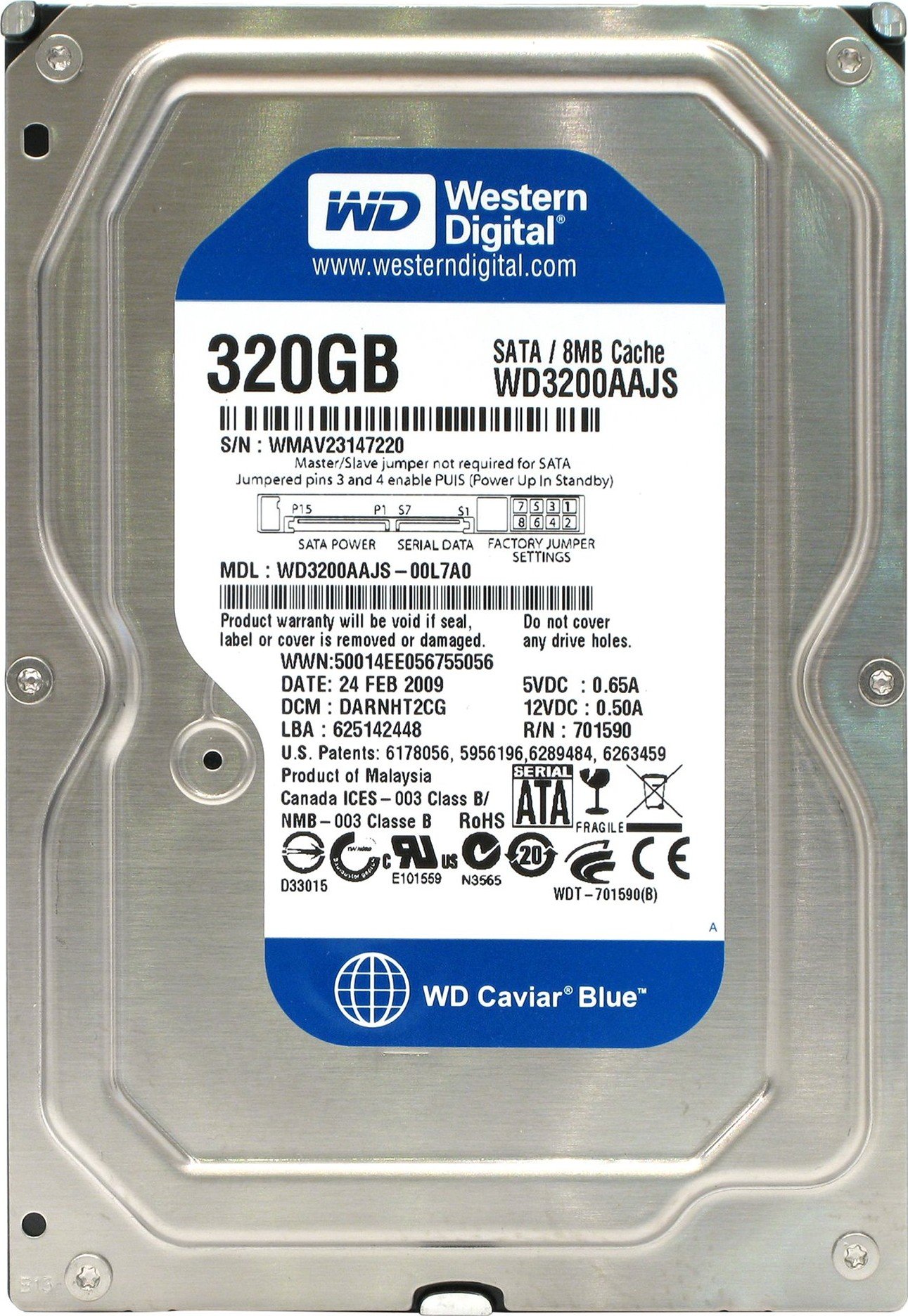 Жесткий диск 3.5" SATA 320GB WD Blue (WD3200AAJS) Refurbished купить ...